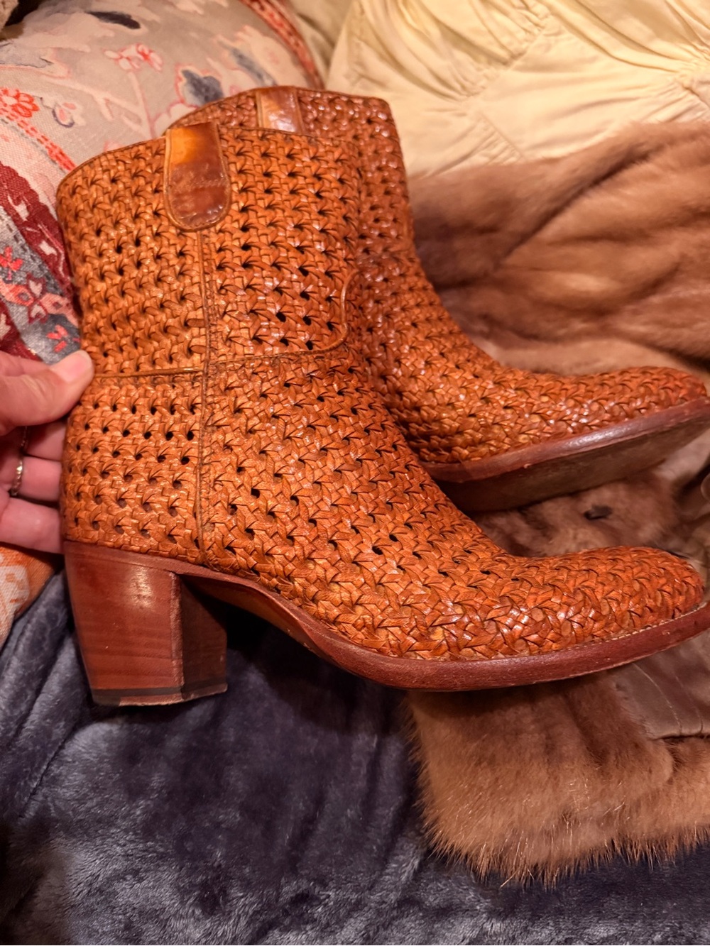 Woven handmade Leather Ankle Boots from Italy - Brown